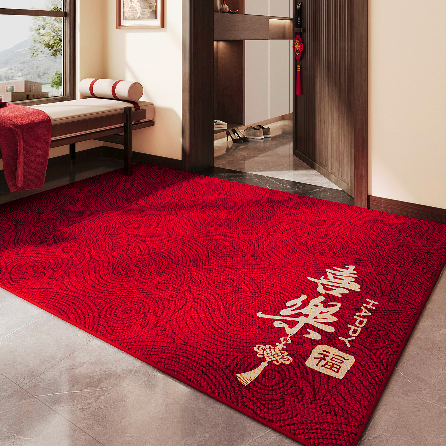 入户门地垫新中式红色喜庆脚踏垫