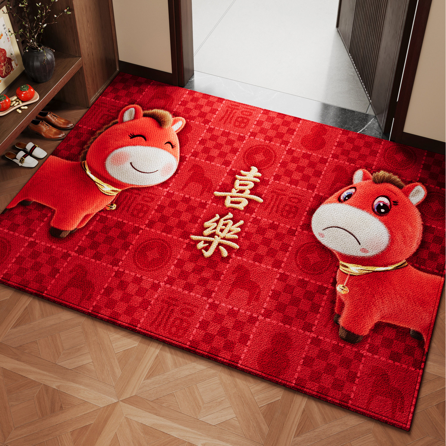 马年入户门垫2026新款红色地垫喜庆新年脚垫家用耐脏进门口脚踏垫,居家布艺,入户地垫,淘宝优惠券,粉丝福利购,淘宝优惠卷