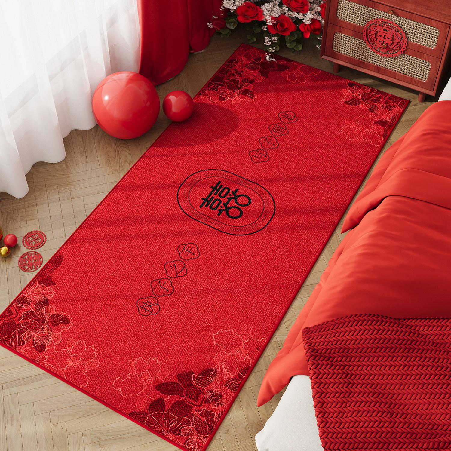 结婚地毯卧室床边毯婚礼红色喜庆防滑垫婚房装饰加厚脚垫轻奢高级,居家布艺,地毯,淘宝优惠券,粉丝福利购,淘宝优惠卷