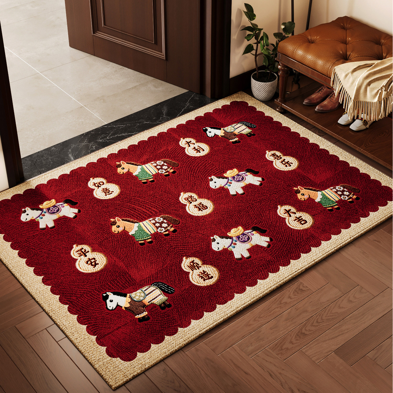 马年红色入户门地垫2026新款喜庆门垫防滑玄关脚垫进门口脚踏垫子,居家布艺,入户地垫,淘宝优惠券,粉丝福利购,淘宝优惠卷