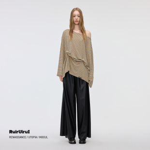 通勤休闲裤 RuirUirul压褶PU皮阔腿裤 时髦简约时尚 新品 2025年冬季