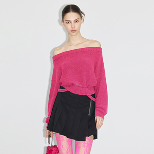 2025秋冬新品 RuirUirul粉色针织衫 吊带露肩刺绣短款 一衣多穿