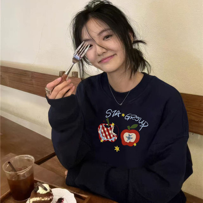 重磅纯棉美式圆领卫衣女2025秋冬