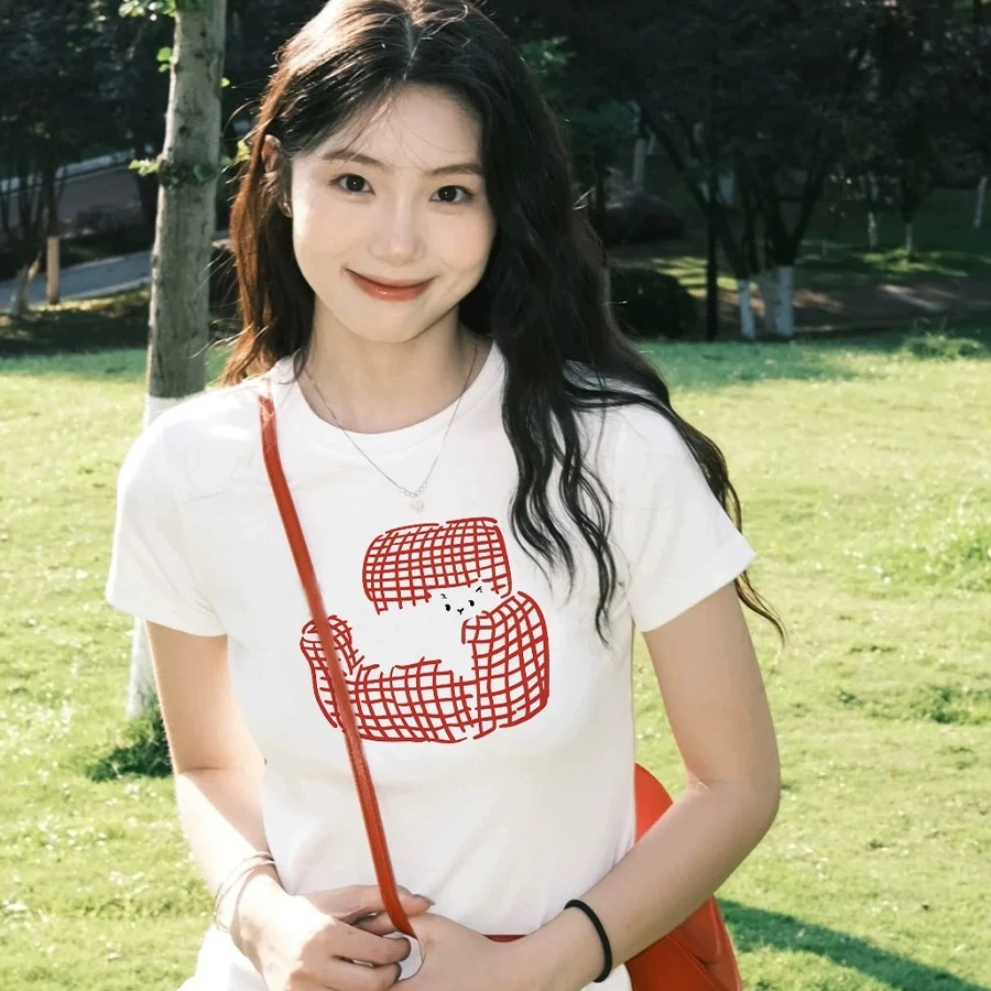 白色正肩纯棉短袖t恤女夏季2025新款修身显瘦设计感小众短款上衣
