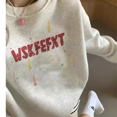 纯棉灰色无帽圆领卫衣女2025新款