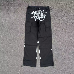 blocked pants拼色印花直筒系扣长裤 straight buckle leg Color