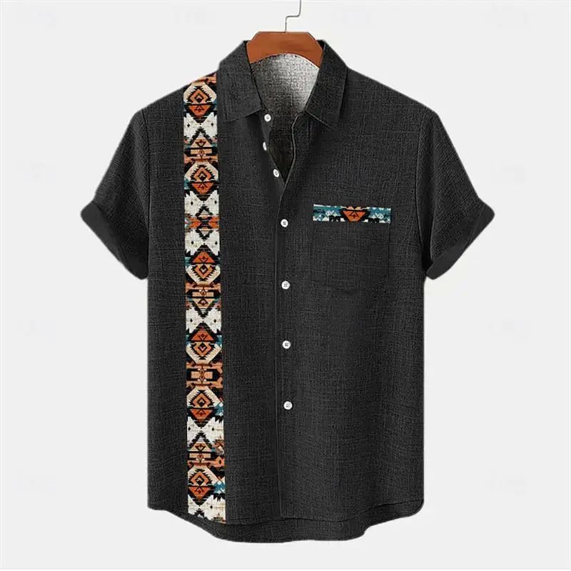 印花纽扣正肩短袖T恤衫男 Printed button short sleeved T-shirt