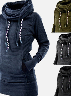 Hooded pile neck casual long sweater连帽堆堆领休闲长款卫衣女