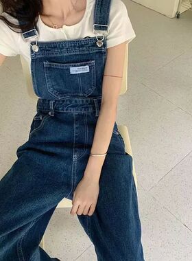 High waisted spliced multi pocket overalls高腰多口袋背带裤女