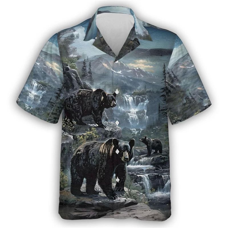 印花开衫翻领短袖T恤男Printed cardigan collar T-shirt for men