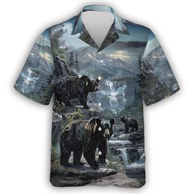 印花开衫翻领短袖T恤男Printed cardigan collar T-shirt for men