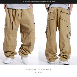 color pants纯色宽松多口袋系扣长裤 multi buckle pocket Solid