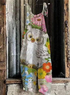 Printed patchwork breathable overalls 印花拼接透气休闲背带裤