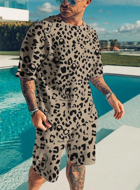 Color blocking printed short sleeved set圆领撞色印花短袖套装