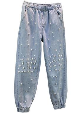 Loose Slim Beaded Harun Leggings宽松显瘦松紧腰钉珠哈伦束脚裤