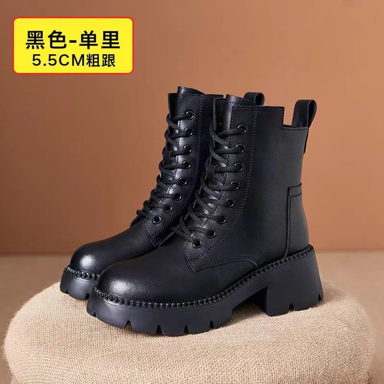小个子增高中筒马丁靴女款英伦风2025年新款秋冬女鞋加绒加厚短靴