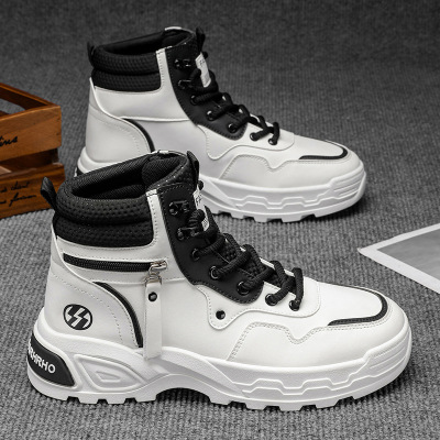 马丁靴男款秋季英伦风机车白色高帮皮靴男士增高防滑耐磨工装靴子