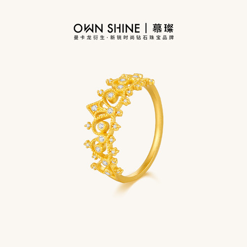 蕾丝黄金戒指足金真钻石培育钻