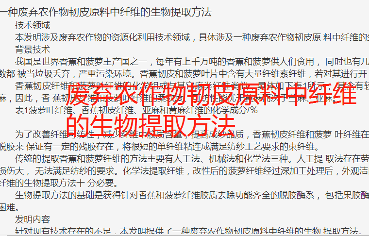 废弃农作物韧皮原料中纤维的生物提取技术方法