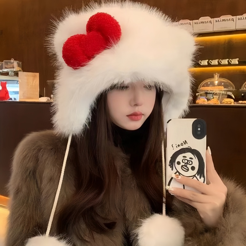 kitty雷锋帽女秋冬季蝴蝶结可爱保暖加厚防寒包头显脸小毛绒帽子