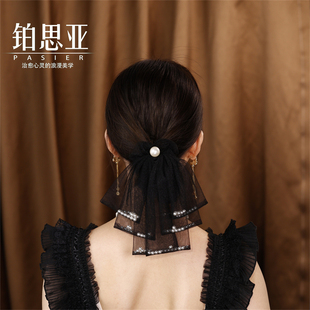 铂思亚蝴蝶结流苏珍珠网纱飘带大肠发圈头绳皮筋扎头发绳女头饰