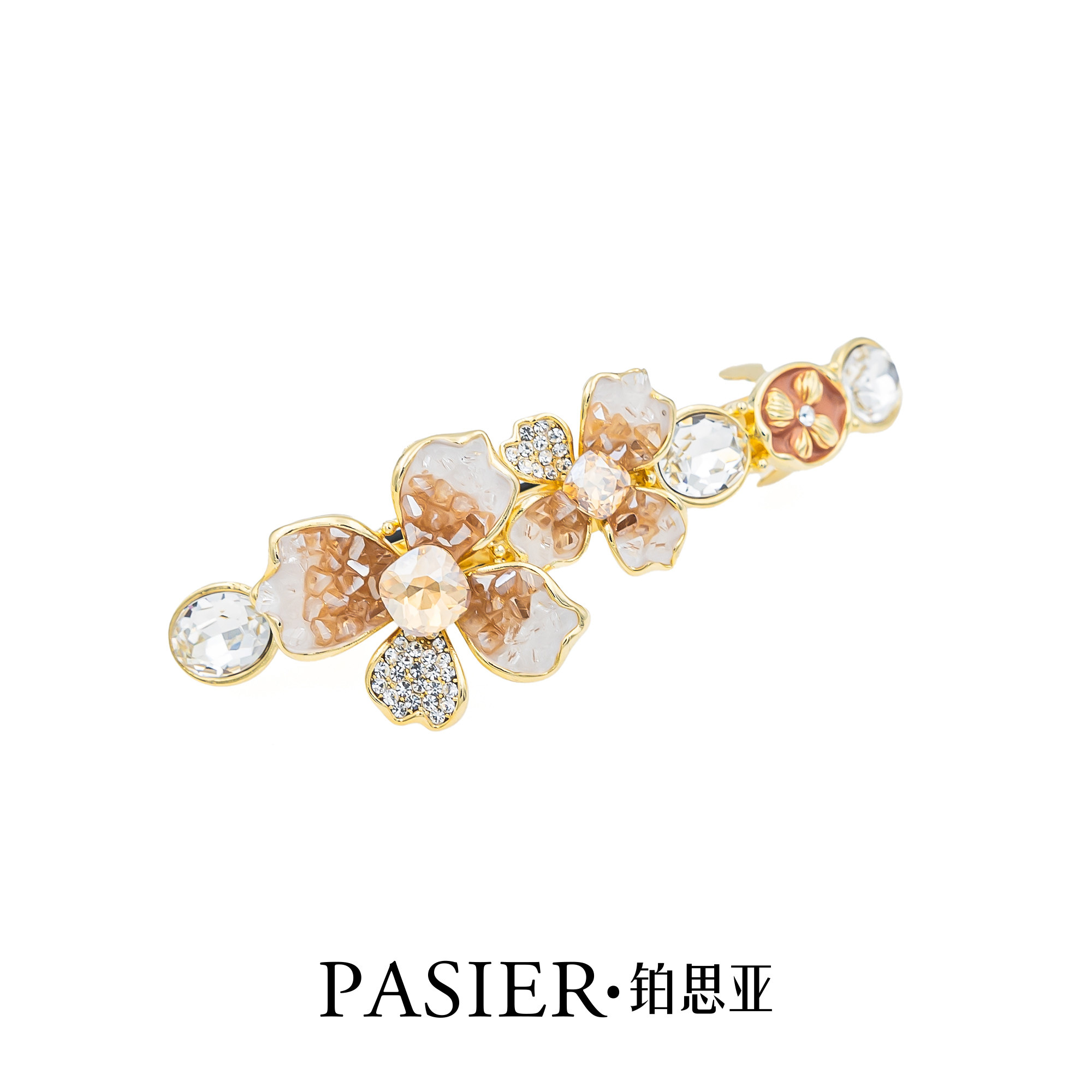 铂思亚轻奢感花朵发夹女新中式盘发一字夹甜美减龄弹簧夹抓夹发饰