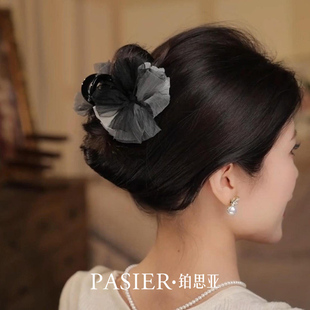 铂思亚水墨画发夹女款 风复古抓夹优雅盘发鲨鱼夹配旗袍头饰 新中式