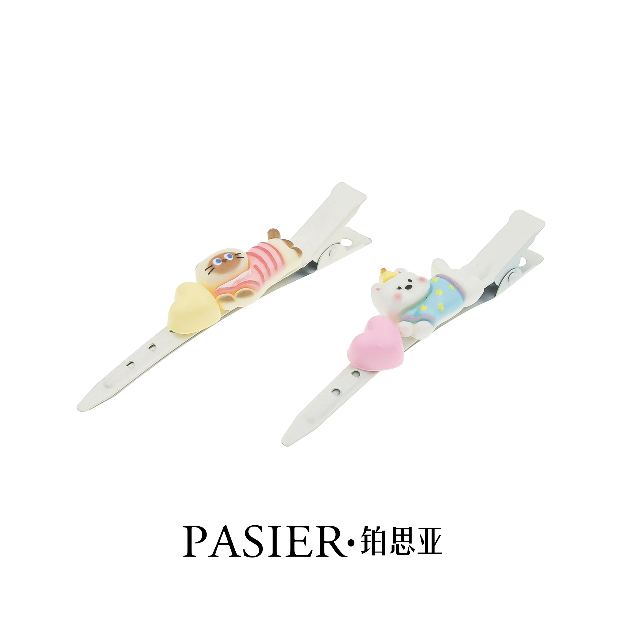 铂思亚小猫发夹女甜美可爱半扎碎发侧边夹长款爱心发卡儿童头饰