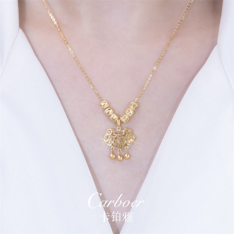 铂思亚925银如意平安锁项链女