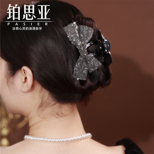 铂思亚新款流离满钻蝴蝶结抓夹女后脑勺发夹优雅气质鲨鱼夹头饰