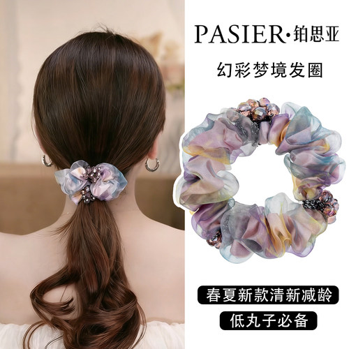 铂思亚幻彩梦境发圈女春季新款扎发头绳森系百搭纱面橡皮筋头饰
