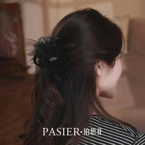 铂思亚路易斯发夹女秋意羽妃羽毛抓夹氛围感显发量高颅顶鲨鱼头饰