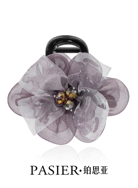 铂思亚杏雨梨花抓夹浪漫优雅百搭纱面花朵发夹甜美气质鲨鱼夹头饰