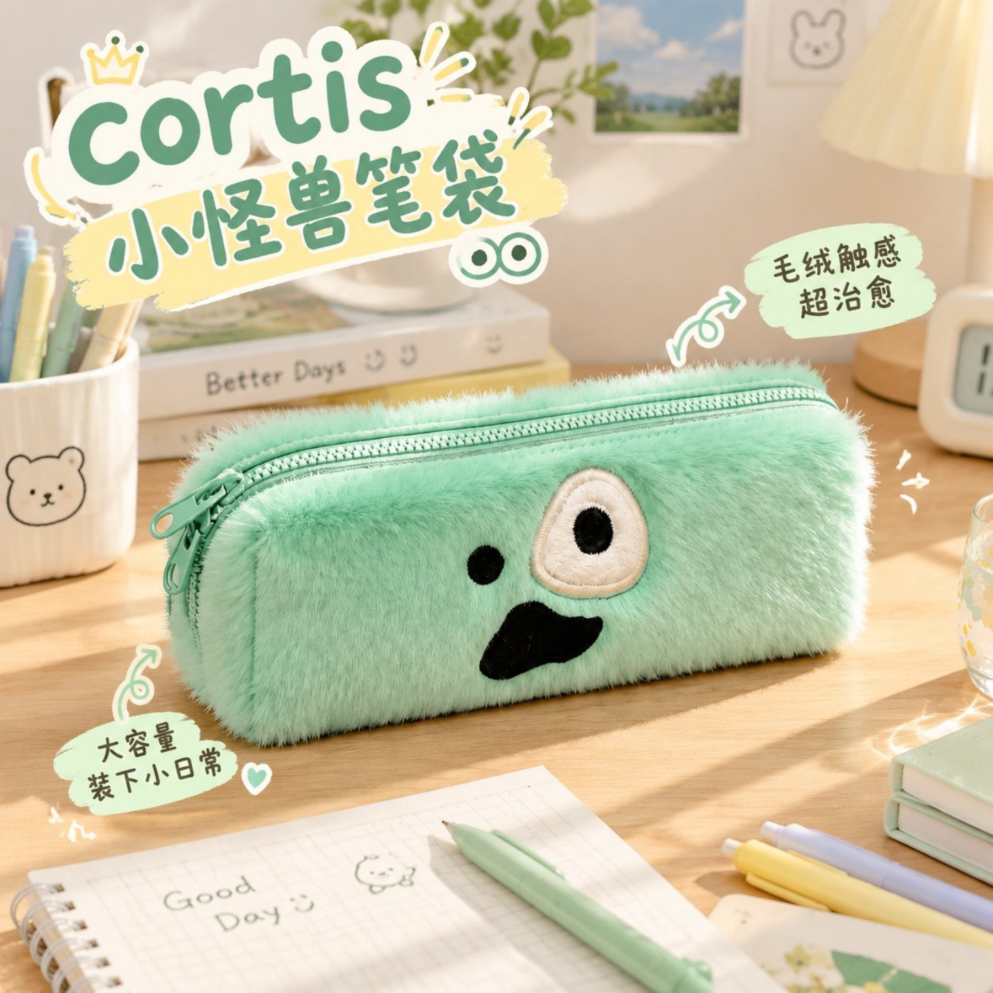 追星应援收纳包ins风学生文具盒cortis周边小怪兽毛绒笔袋小礼物