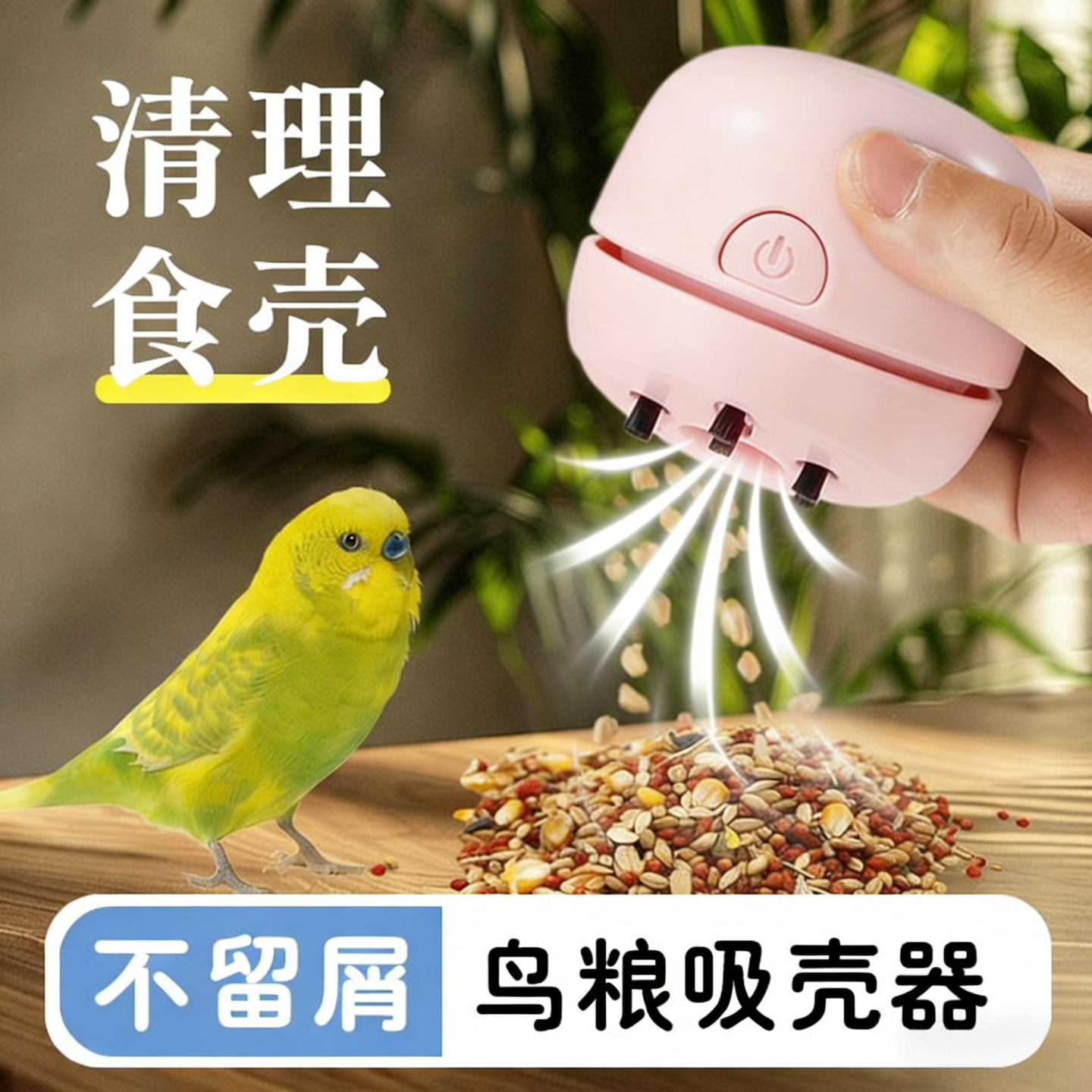 鹦鹉鸟粮吸壳器便饲料吸壳器鸟食谷壳分离筛选鸟粮清理便携充电型