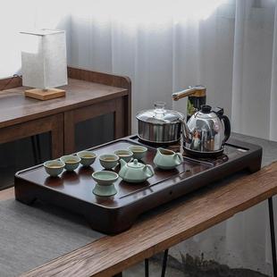 家用原木茶盘一体全套客厅茶台茶托海 整块实木功夫茶具乌檀木套装