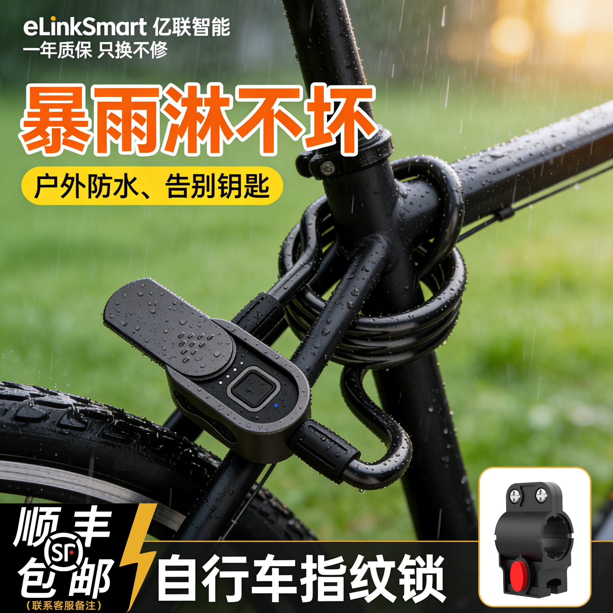 指纹自行车锁防盗电子密码链条锁电动电瓶车山地单车智能链子锁链