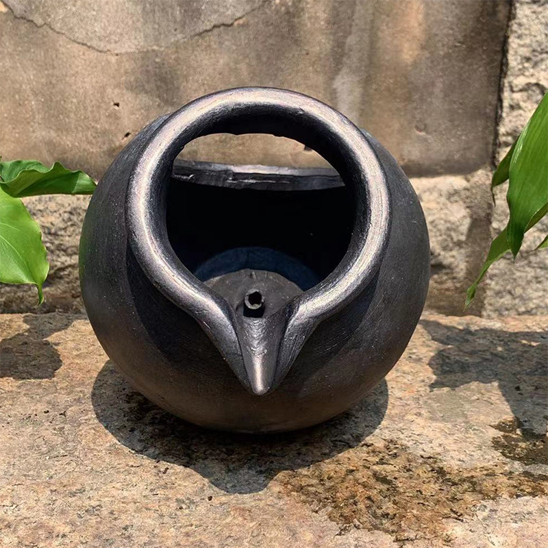 中式古风仿真釉黑陶罐鱼池循环增氧流水树脂摆件种花diy造景饰品