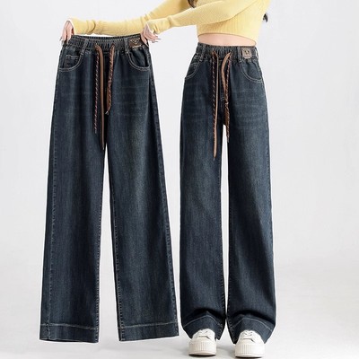 松紧腰牛仔裤女新款加绒加厚大码