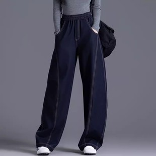 香蕉宽松显瘦镰刀弯刀裤 秋冬季 阔腿2025新款 松紧高腰丹宁蓝牛仔裤