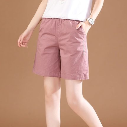 2025新款纯棉高腰阔腿短裤女夏季薄款宽松大码中年妈妈休闲五分裤