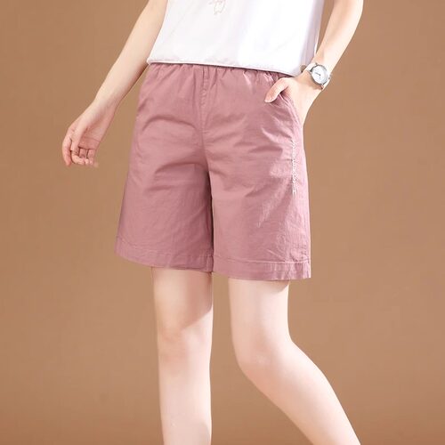 2025新款纯棉高腰阔腿短裤女夏季薄款宽松大码中年妈妈休闲五分裤