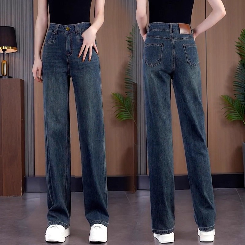 窄版阔腿牛仔裤女秋冬2025年新款流行爆款裤子高腰显瘦加绒直筒裤