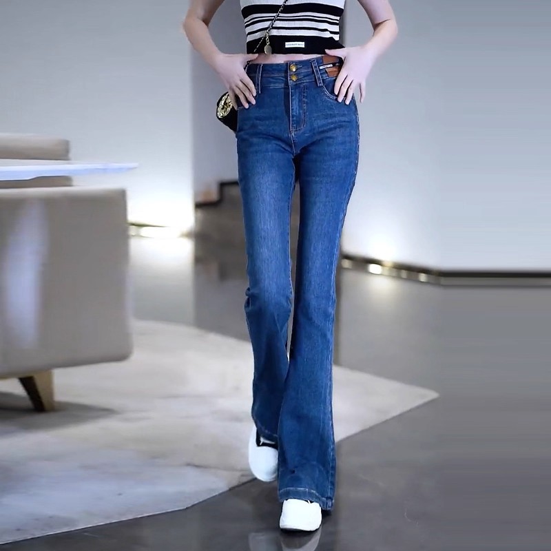 微喇牛仔裤女春秋2025年新款深蓝色高腰显瘦拖地裤垂感加长喇叭裤