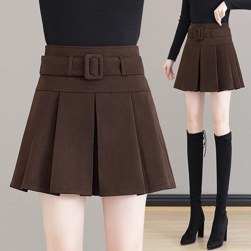 毛呢百褶半身裙女士2025秋冬季新款高腰小个子a字蓬蓬伞裙短裙子