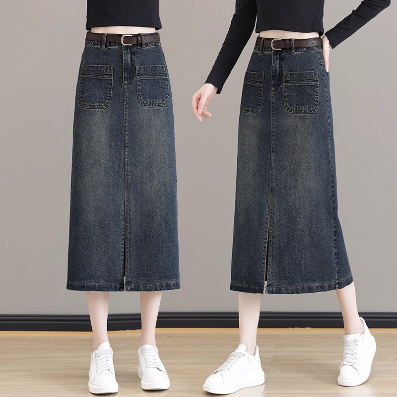 牛仔半身裙女春夏季薄款开叉a字裙2025新款高腰中长款包臀一步裙
