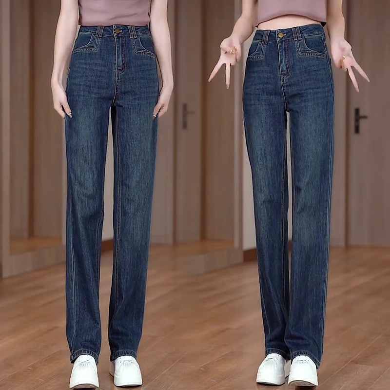 广州新塘窄版直筒牛仔裤女士春秋2025新款秋冬爆款加绒烟管阔腿裤