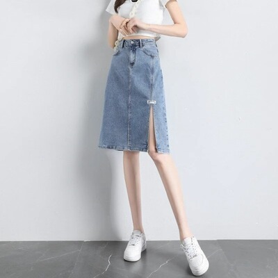 开叉牛仔半身裙女2024