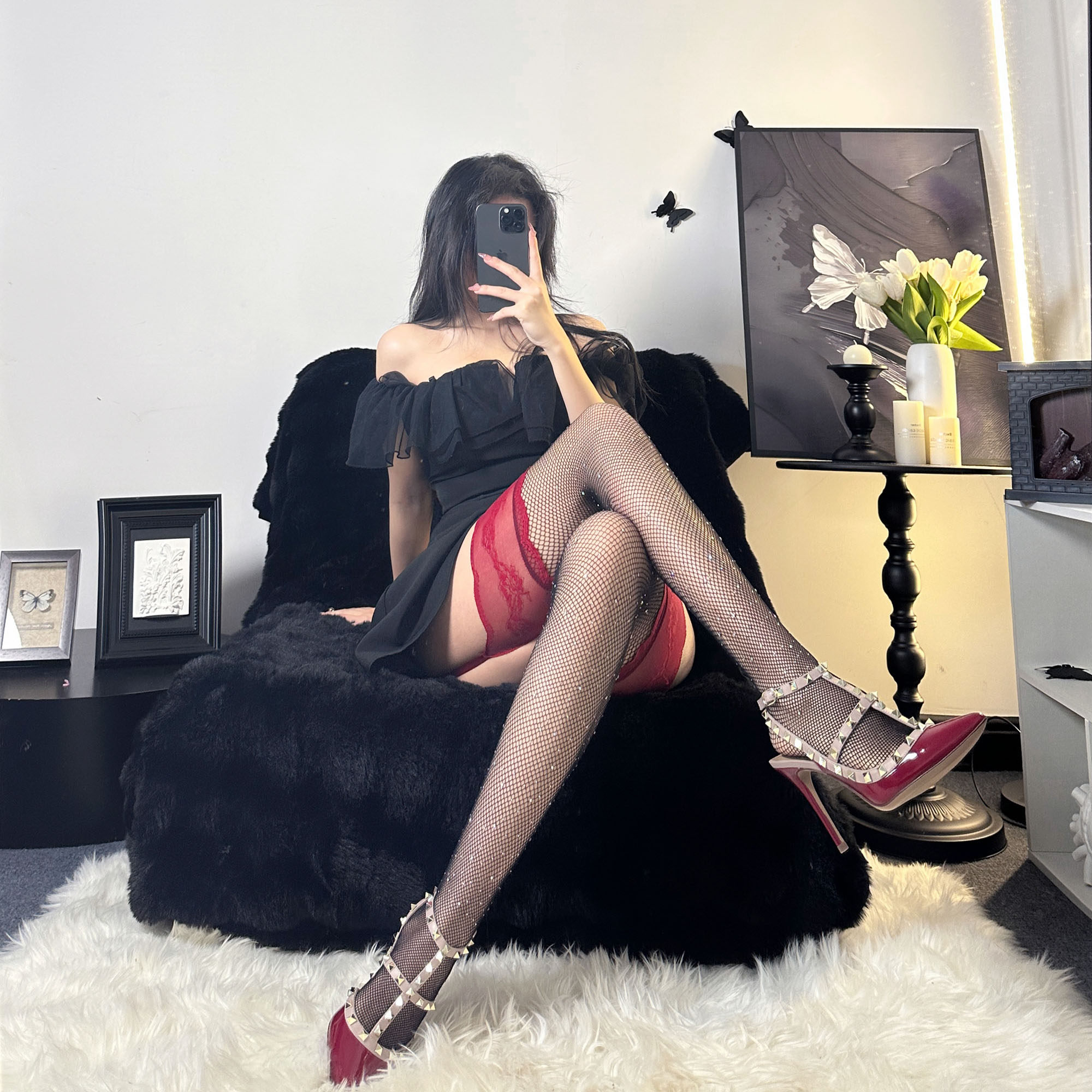 性感红边黑丝吊带渔网袜女蕾丝情调撞色高筒过膝带钻镂空网袜薄款,女士内衣/男士内衣/家居服,长筒袜,淘宝优惠券,粉丝福利购,淘宝优惠卷