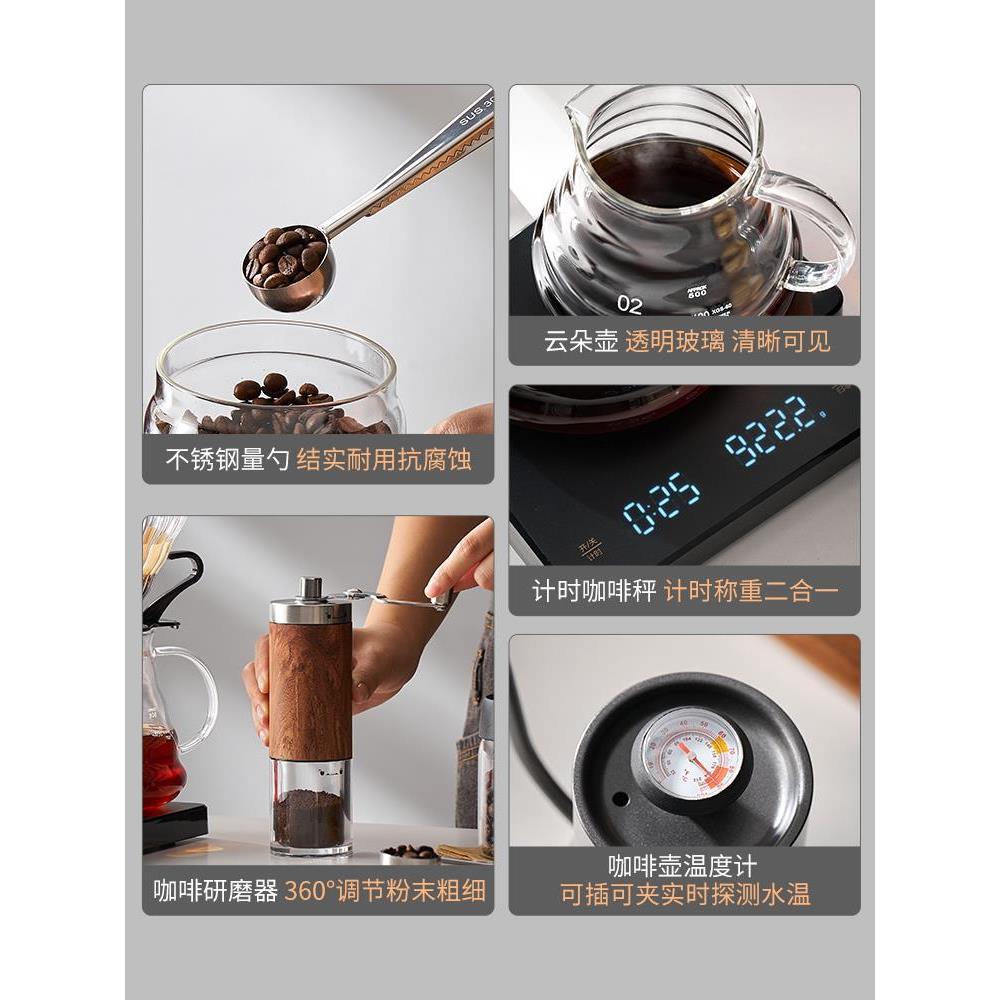 .捷安玺手冲咖啡壶套装手磨咖啡机家用手摇小型咖啡豆研磨器具全